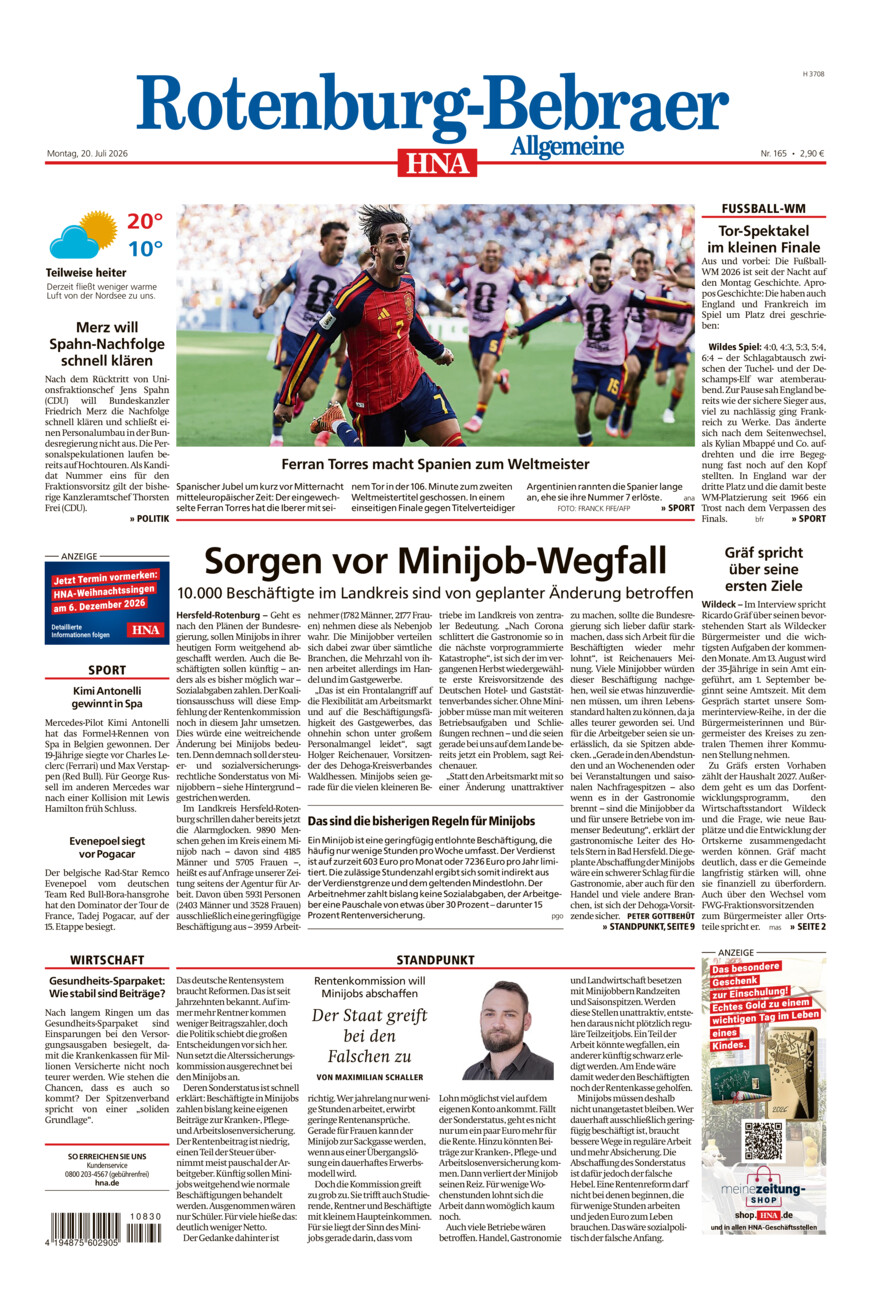 Rotenburg-Bebraer Allgemeine vom Montag, 20.07.2026