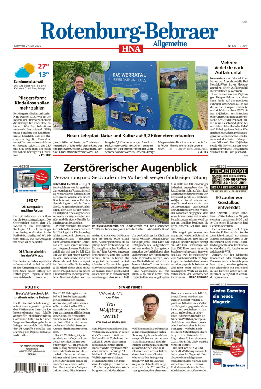 Rotenburg-Bebraer Allgemeine vom Mittwoch, 27.05.2026