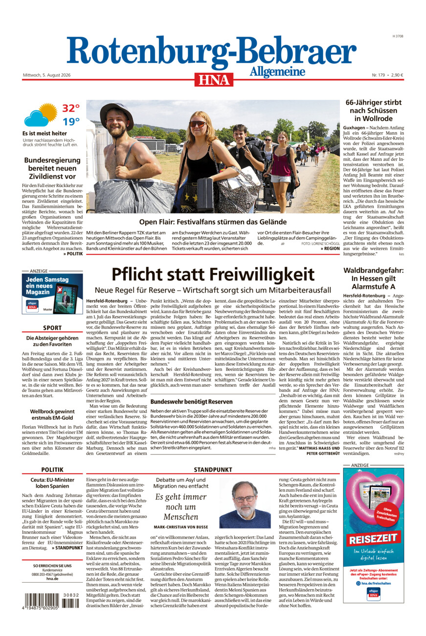 Rotenburg-Bebraer Allgemeine vom Mittwoch, 05.08.2026