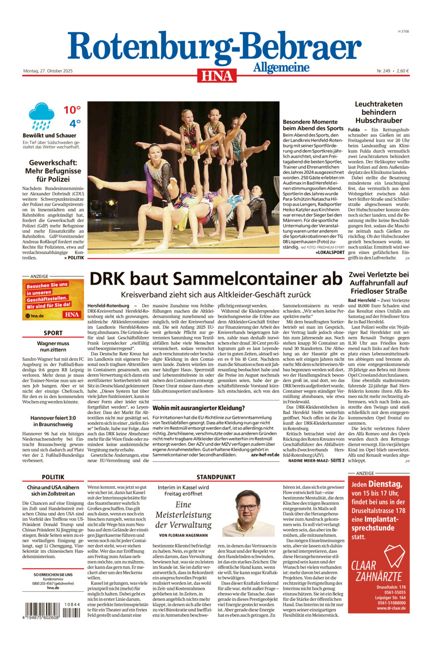 Rotenburg-Bebraer Allgemeine vom Montag, 27.10.2025