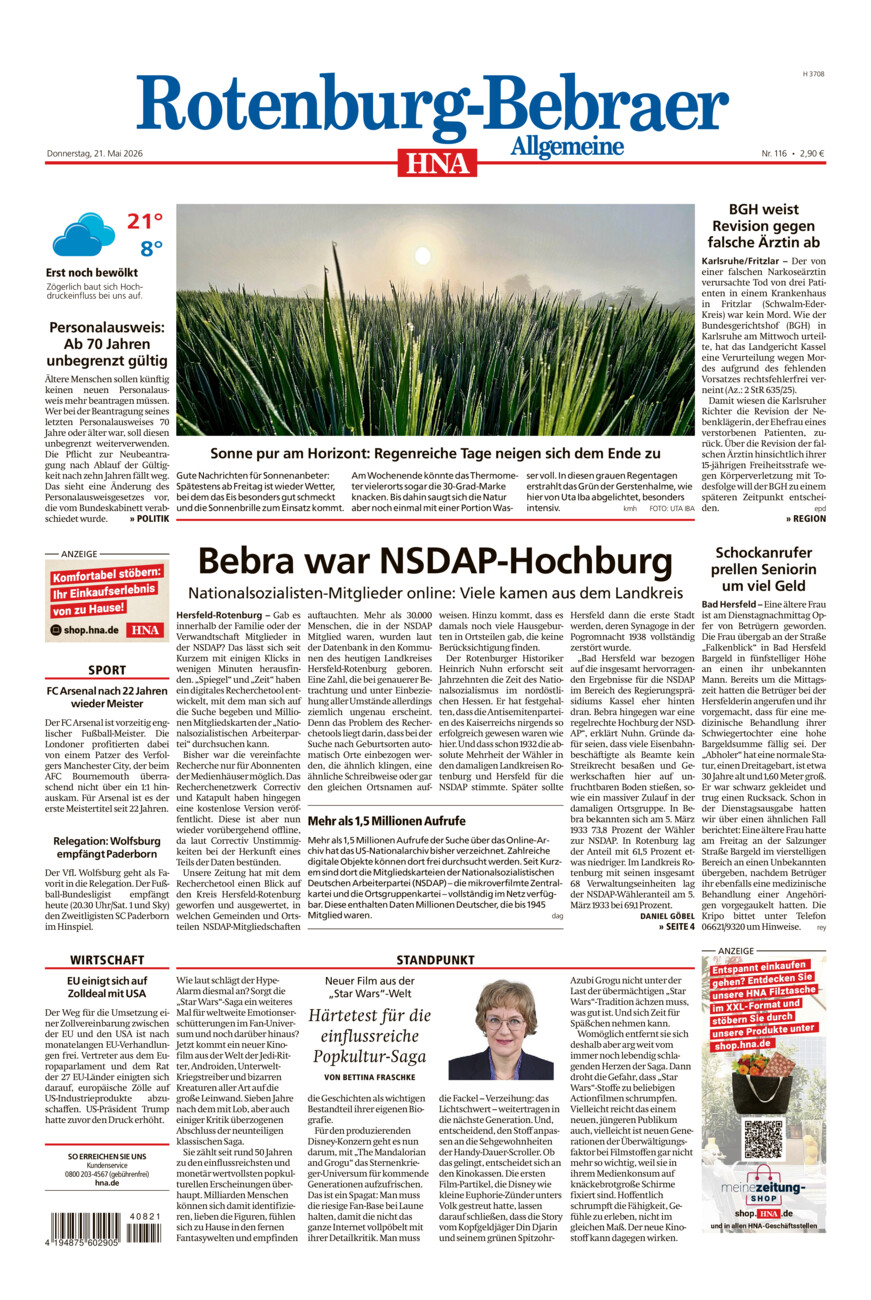 Rotenburg-Bebraer Allgemeine vom Donnerstag, 21.05.2026