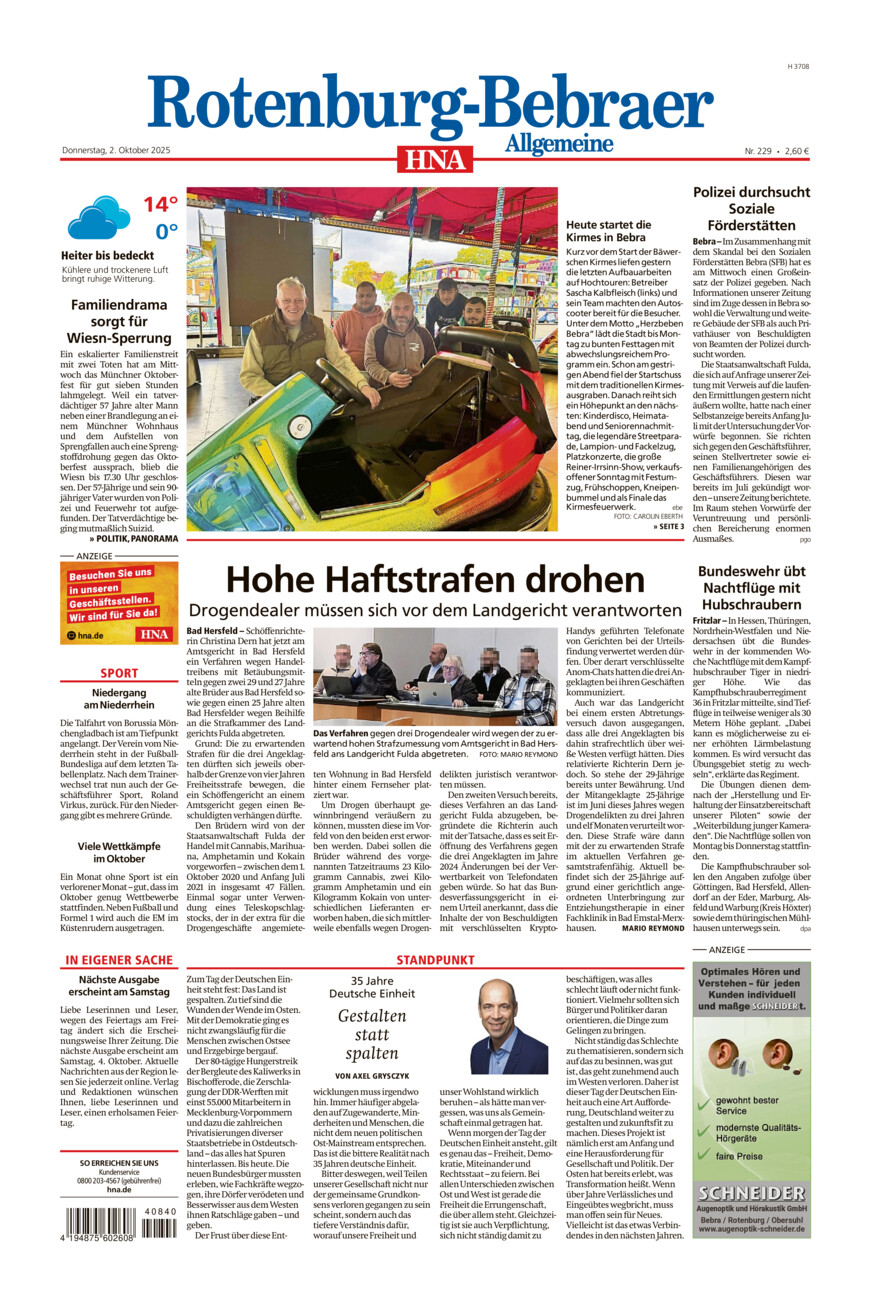 Rotenburg-Bebraer Allgemeine vom Donnerstag, 02.10.2025