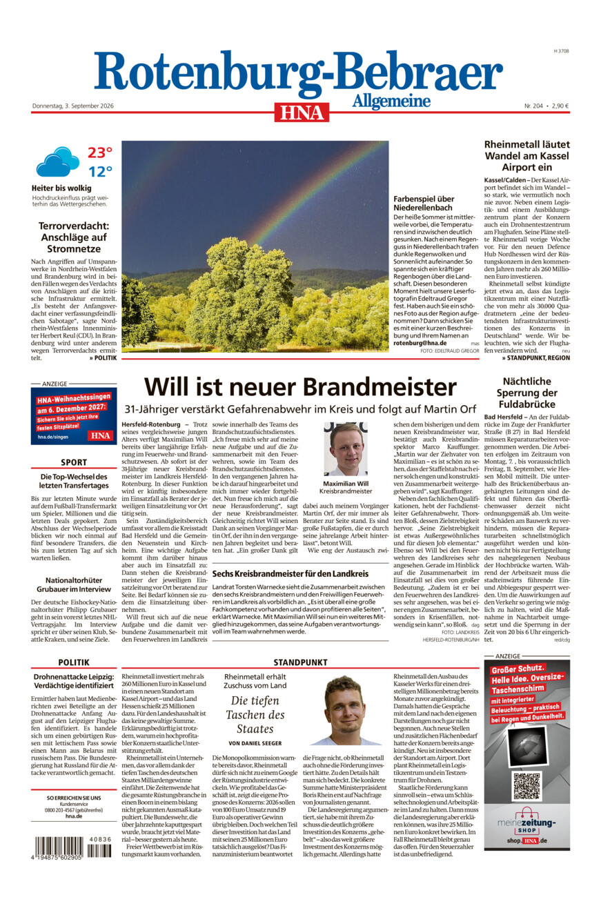 Rotenburg-Bebraer Allgemeine vom Donnerstag, 03.09.2026