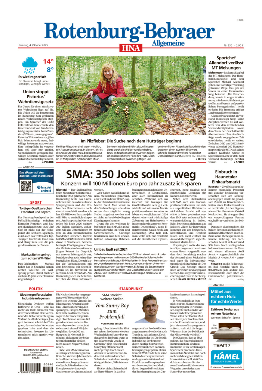 Rotenburg-Bebraer Allgemeine vom Samstag, 04.10.2025