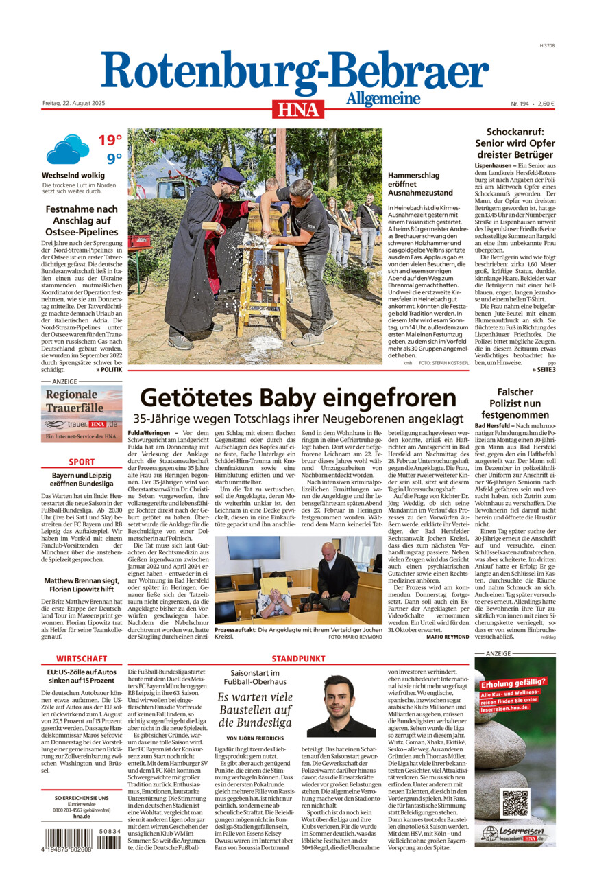 Rotenburg-Bebraer Allgemeine vom Freitag, 22.08.2025