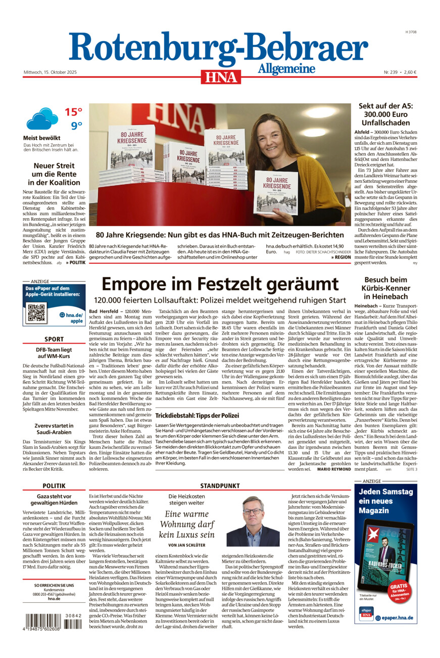 Rotenburg-Bebraer Allgemeine vom Mittwoch, 15.10.2025