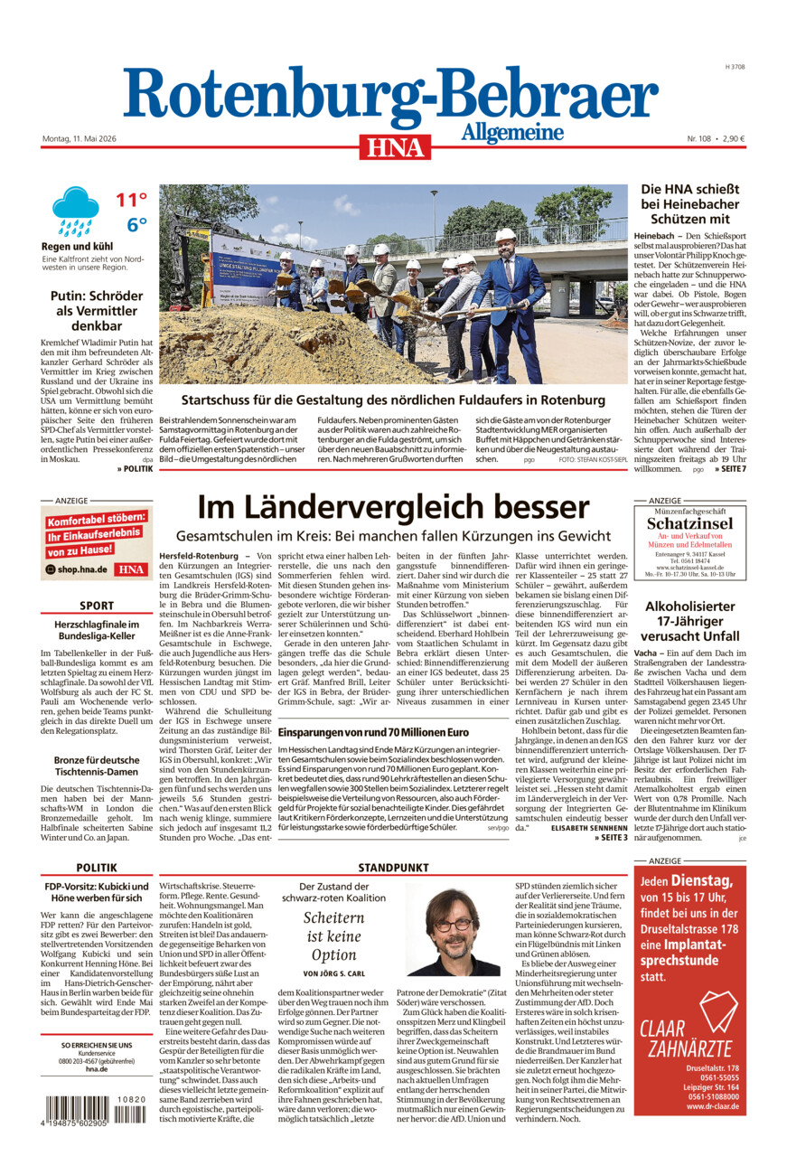 Rotenburg-Bebraer Allgemeine vom Montag, 11.05.2026