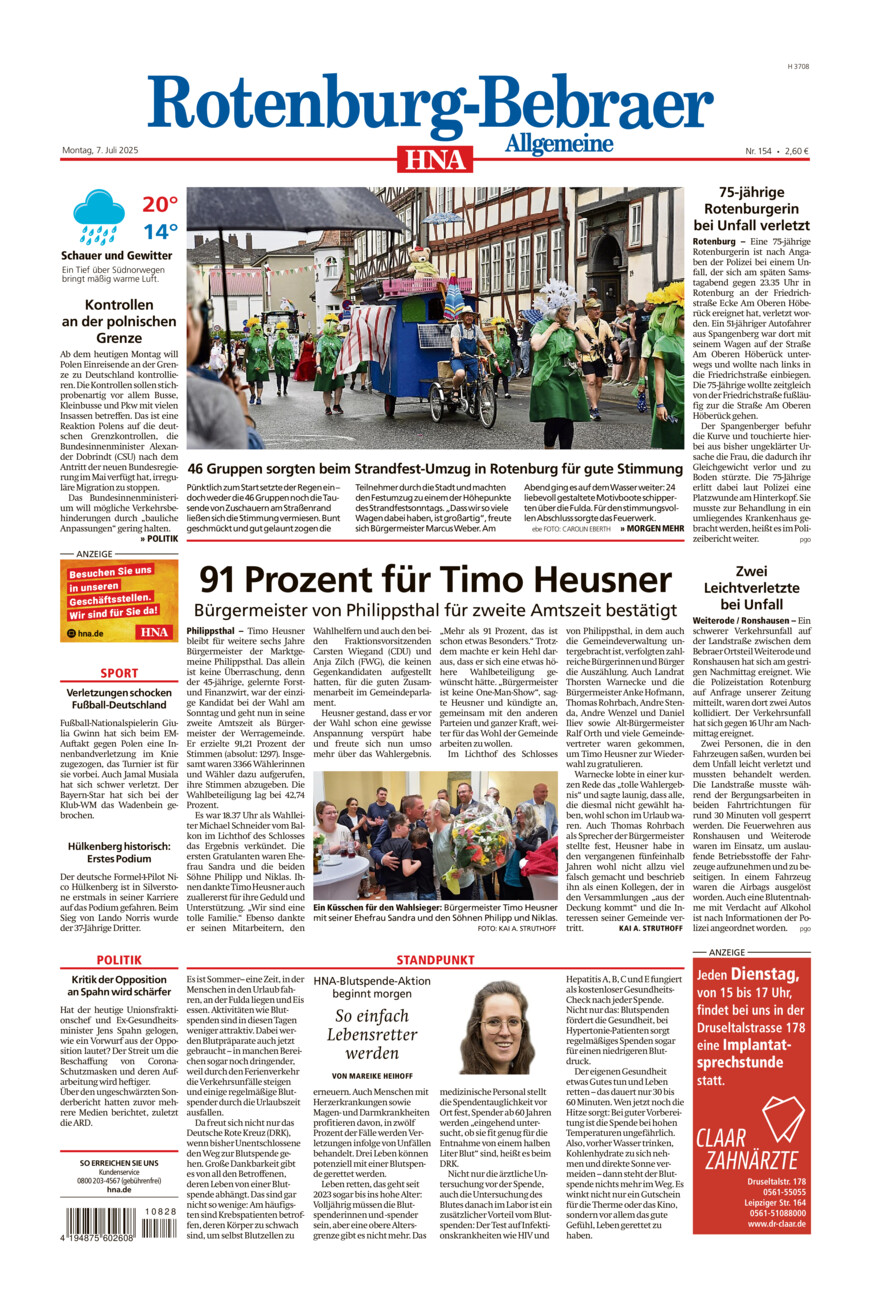 Rotenburg-Bebraer Allgemeine vom Montag, 07.07.2025