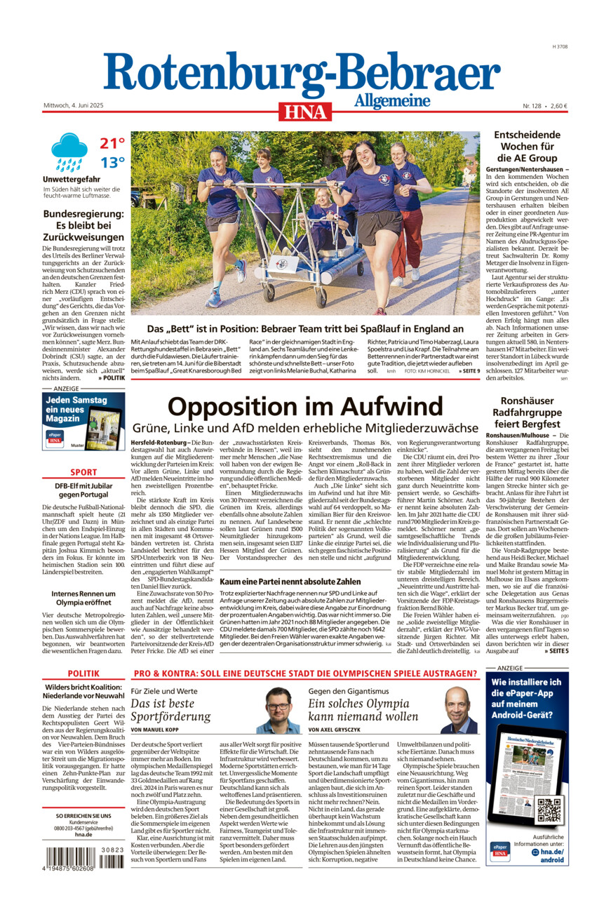 Rotenburg-Bebraer Allgemeine vom Mittwoch, 04.06.2025