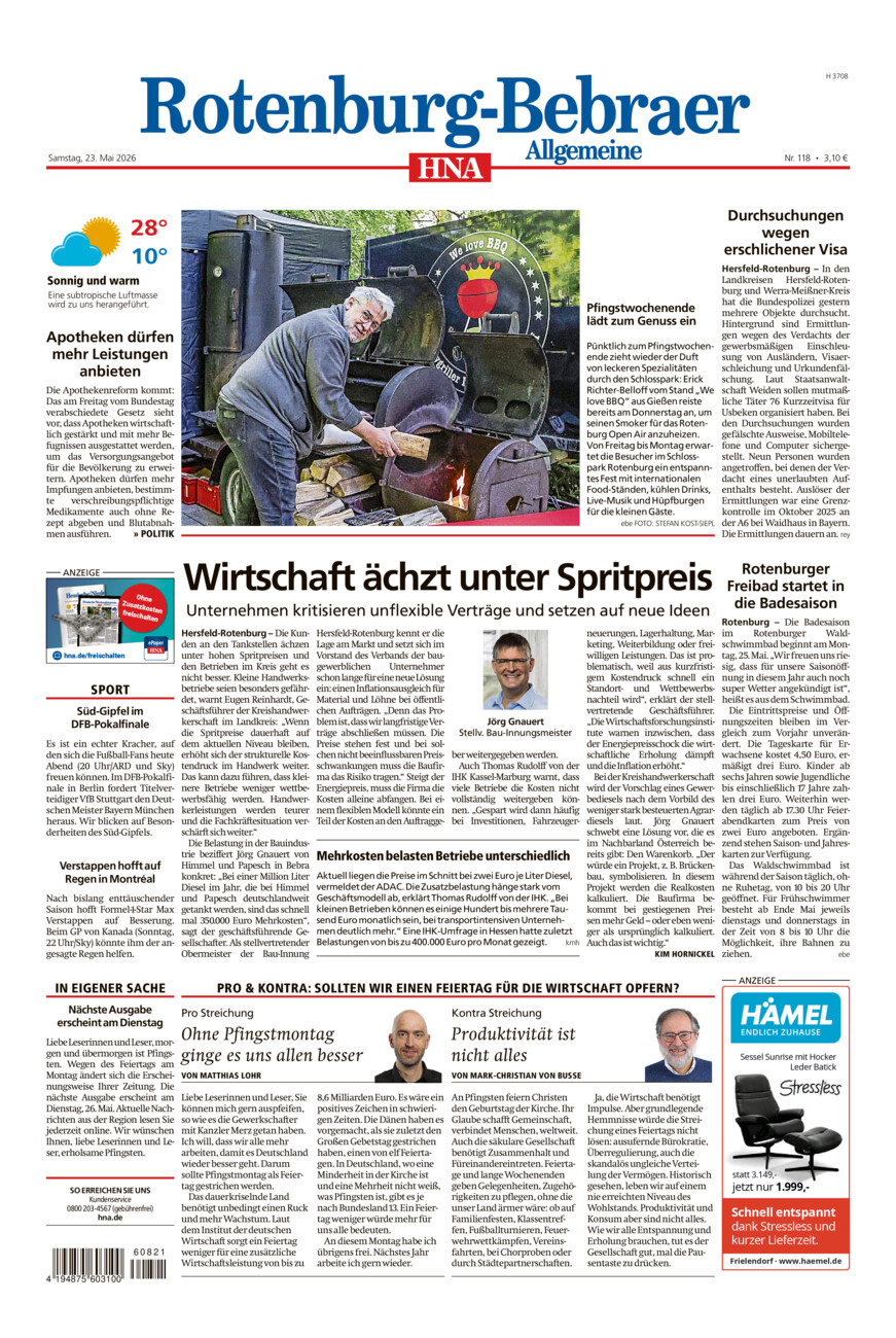 Rotenburg-Bebraer Allgemeine vom Samstag, 23.05.2026