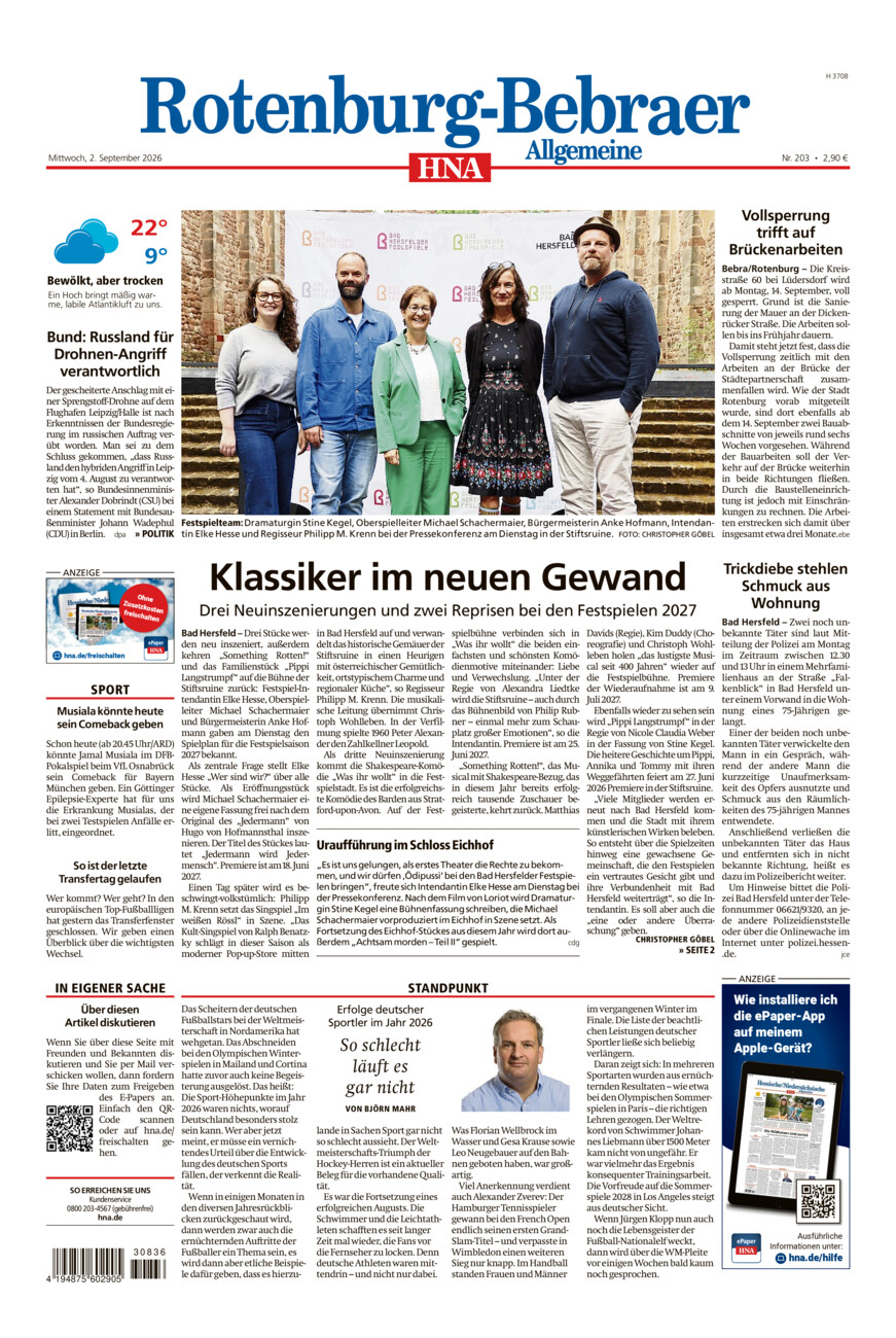 Rotenburg-Bebraer Allgemeine vom Mittwoch, 02.09.2026