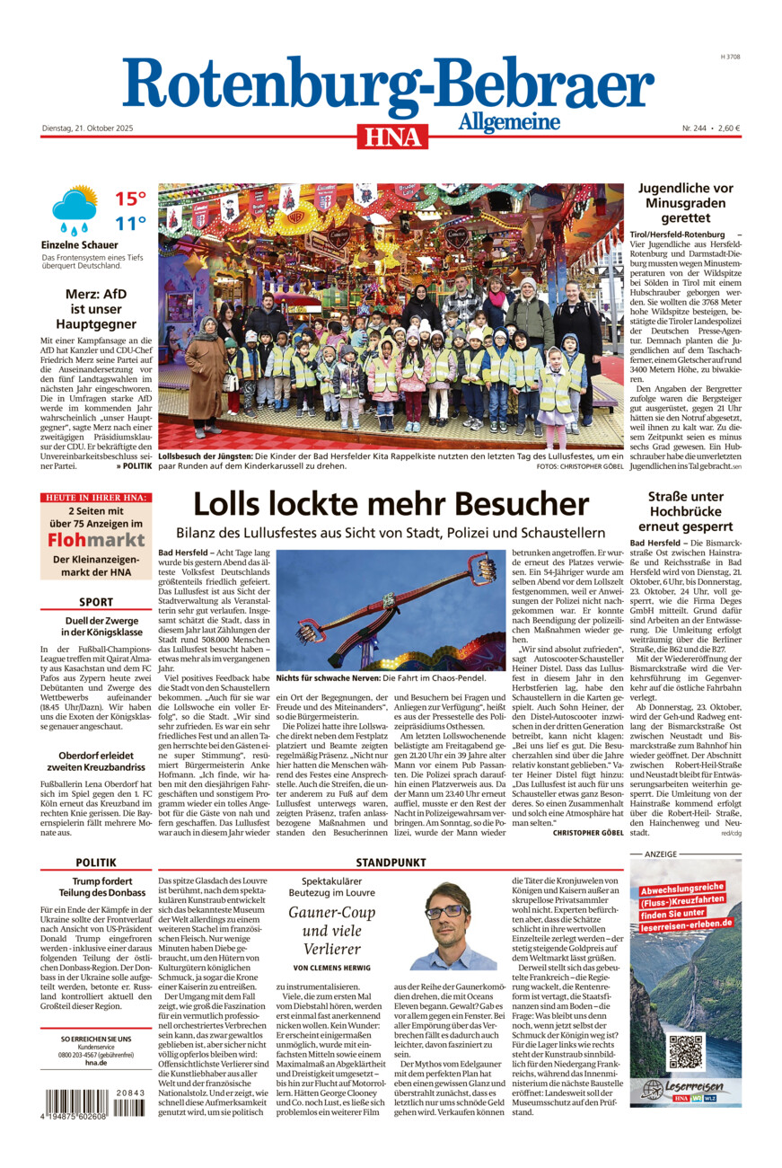 Rotenburg-Bebraer Allgemeine vom Dienstag, 21.10.2025
