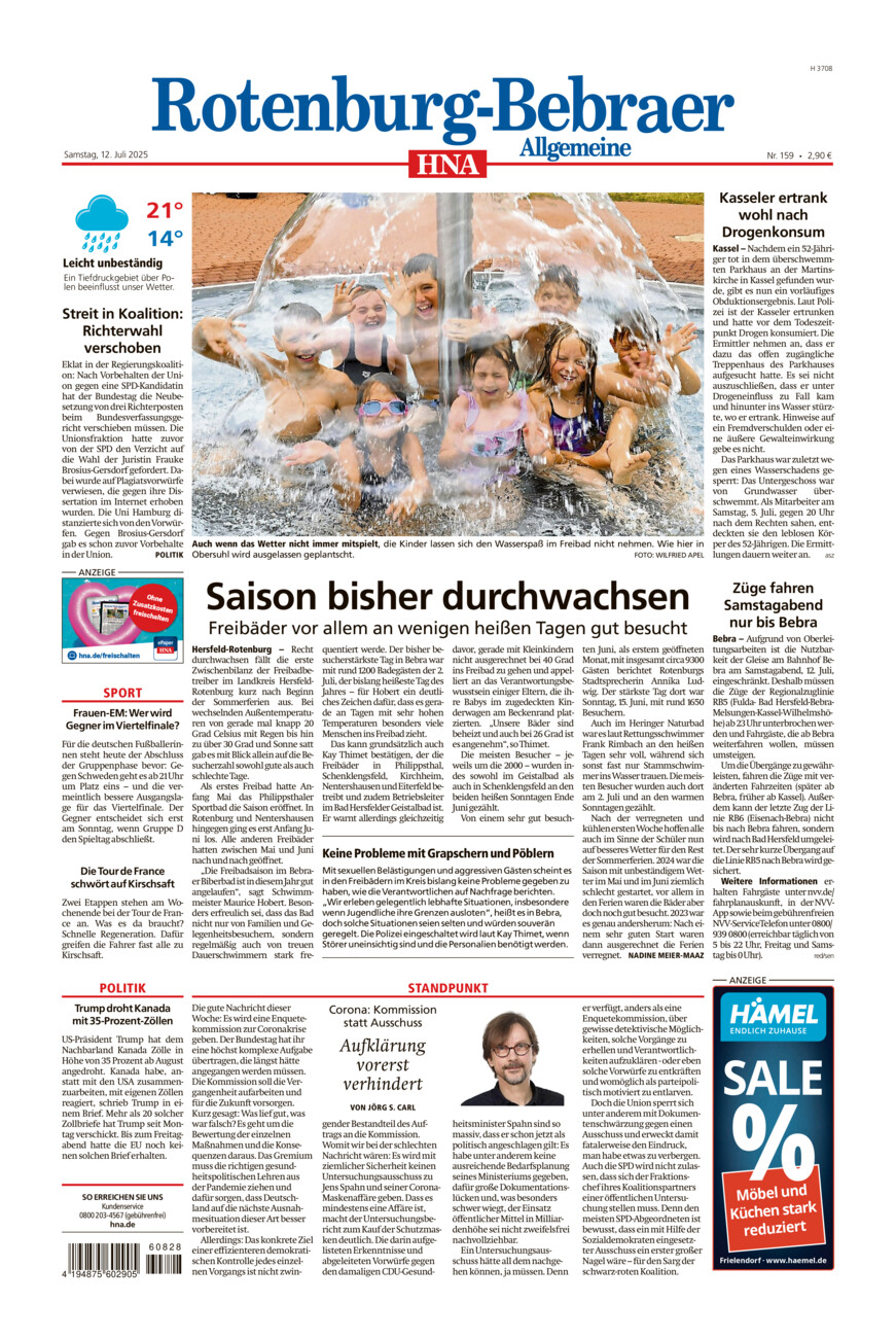 Rotenburg-Bebraer Allgemeine vom Samstag, 12.07.2025