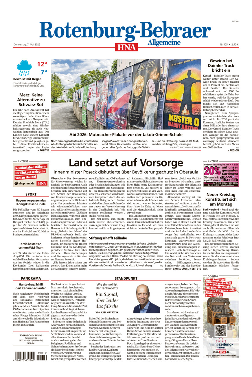Rotenburg-Bebraer Allgemeine vom Donnerstag, 07.05.2026