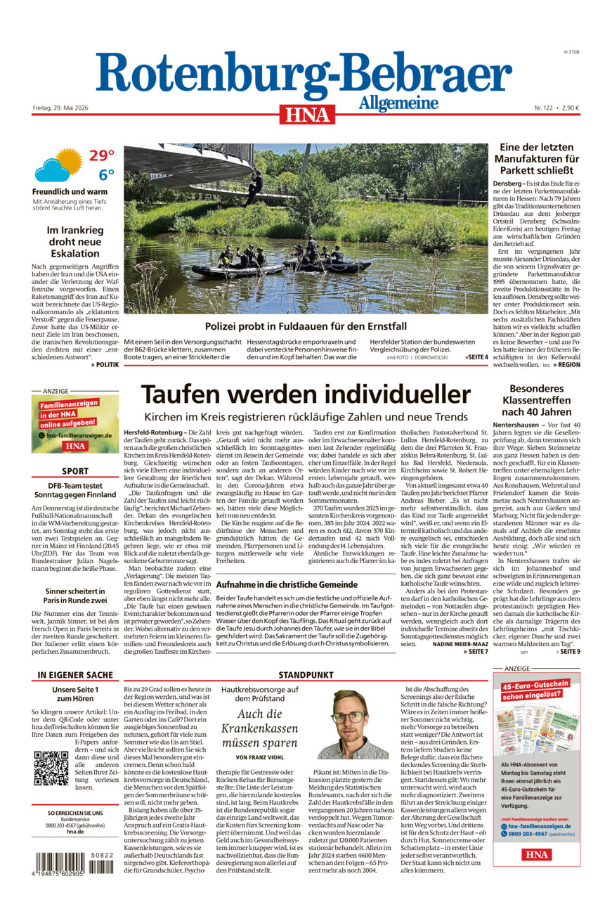 Rotenburg-Bebraer Allgemeine vom Freitag, 29.05.2026