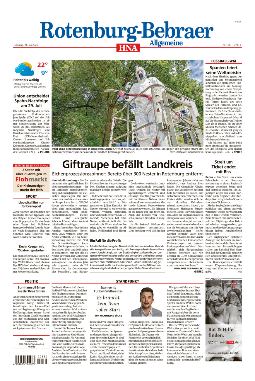 Rotenburg-Bebraer Allgemeine vom Dienstag, 21.07.2026