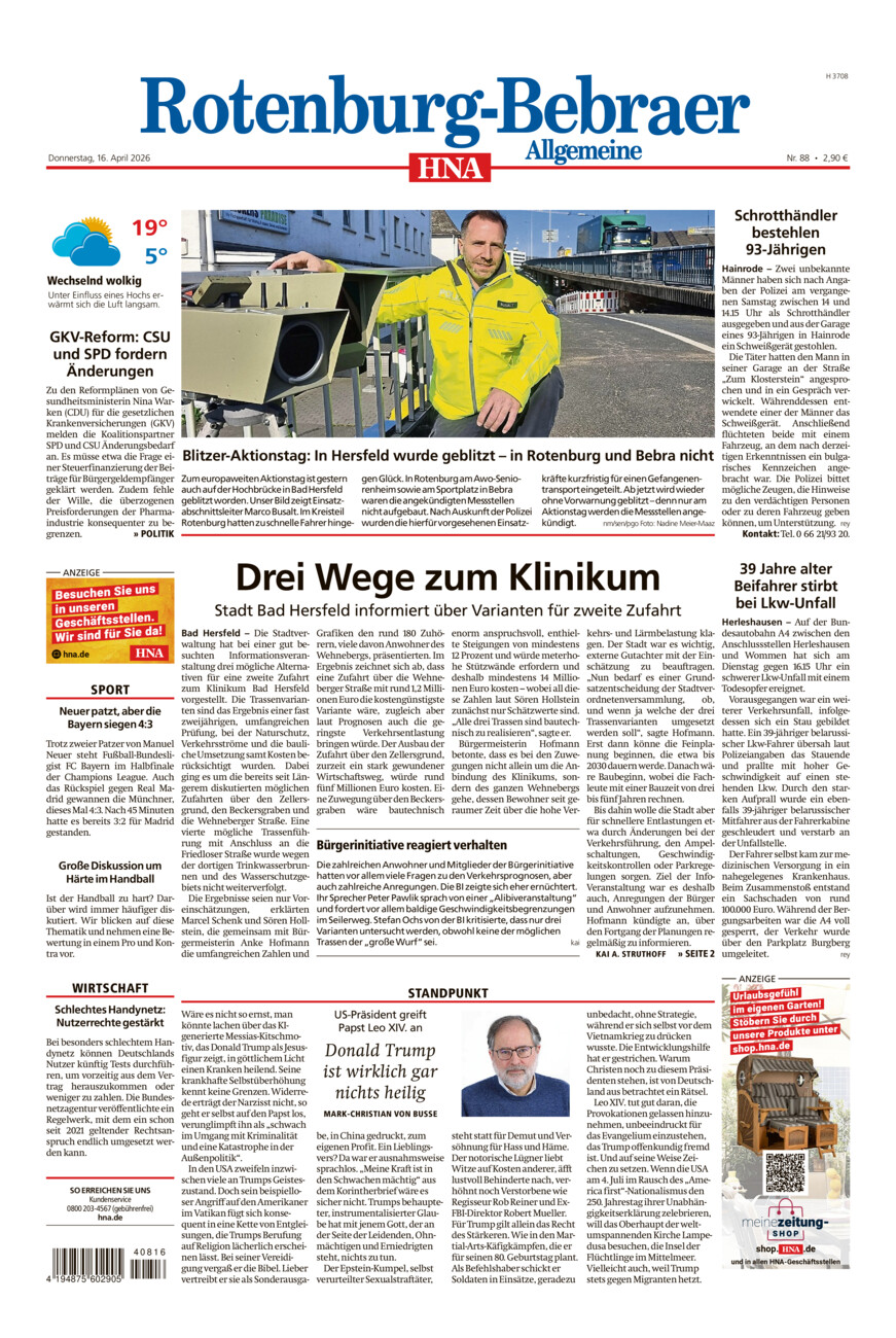 Rotenburg-Bebraer Allgemeine vom Donnerstag, 16.04.2026