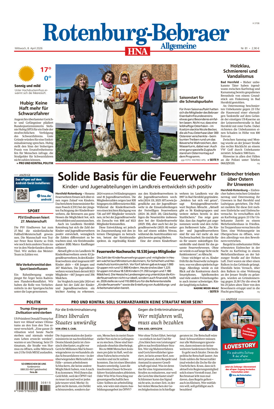 Rotenburg-Bebraer Allgemeine vom Mittwoch, 08.04.2026