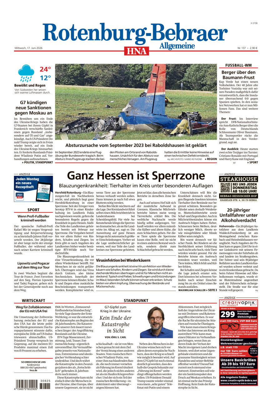 Rotenburg-Bebraer Allgemeine vom Mittwoch, 17.06.2026
