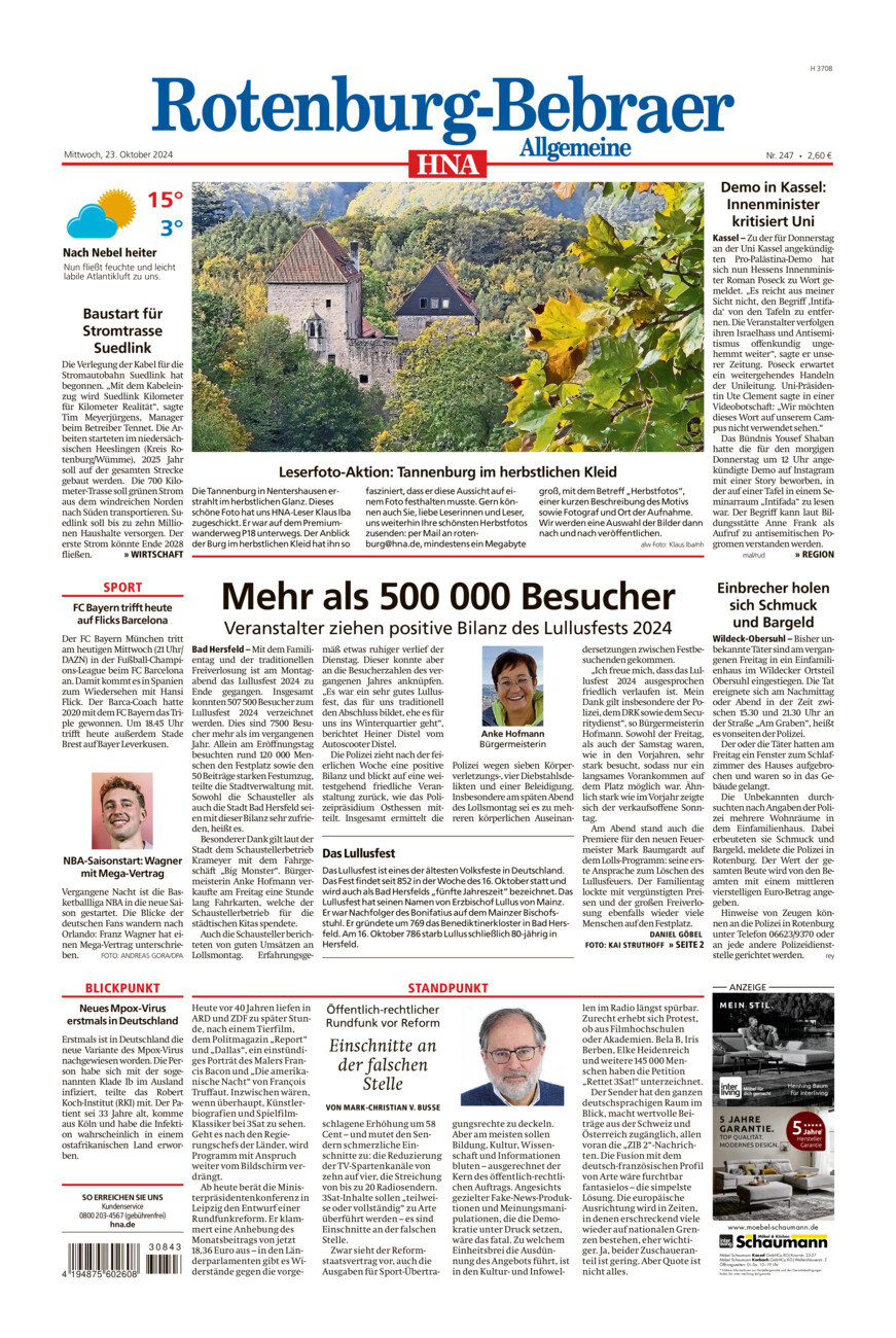 Rotenburg-Bebraer Allgemeine vom Mittwoch, 23.10.2024