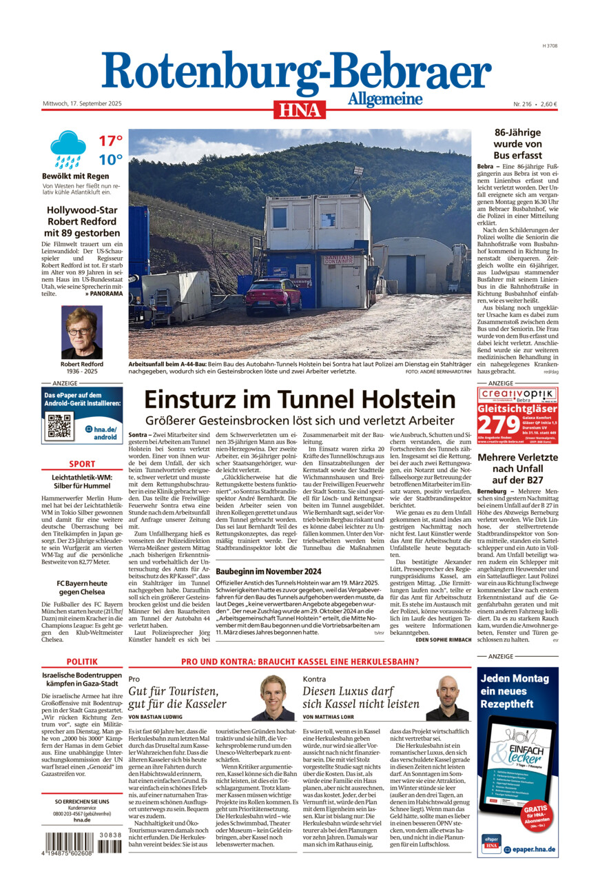 Rotenburg-Bebraer Allgemeine vom Mittwoch, 17.09.2025