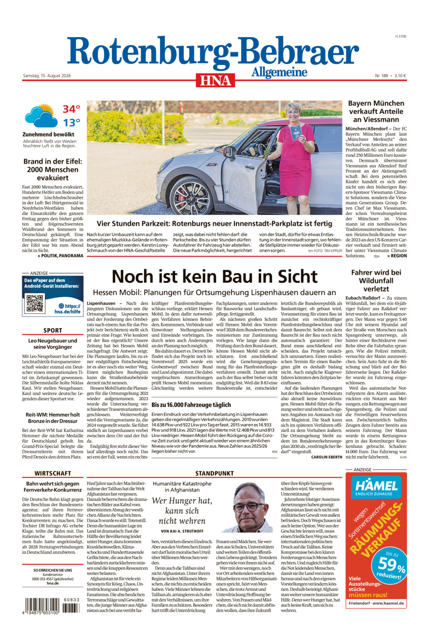Rotenburg-Bebraer Allgemeine vom Samstag, 15.08.2026