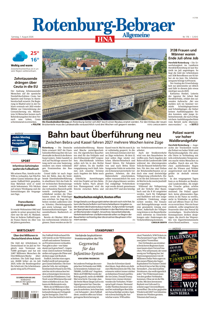 Rotenburg-Bebraer Allgemeine vom Samstag, 01.08.2026