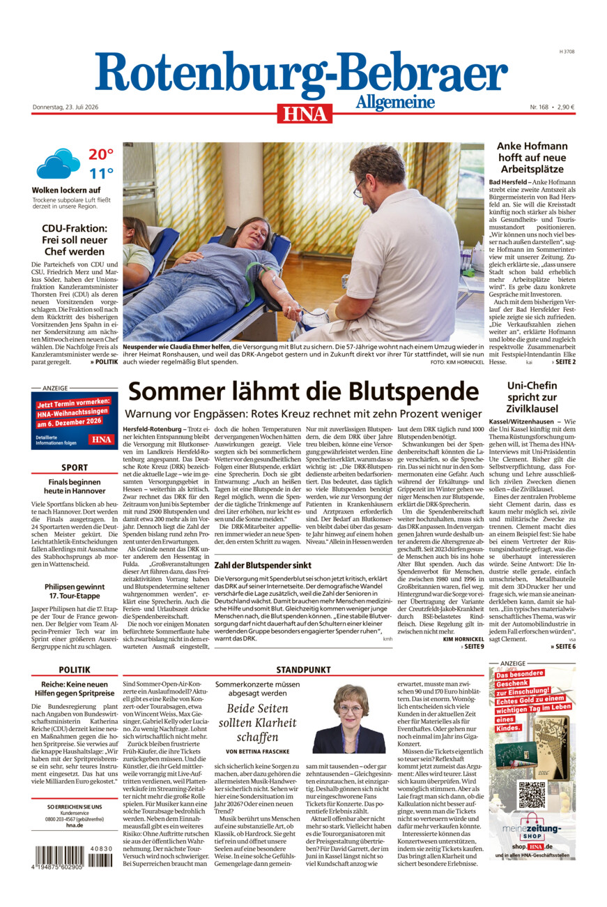 Rotenburg-Bebraer Allgemeine vom Donnerstag, 23.07.2026