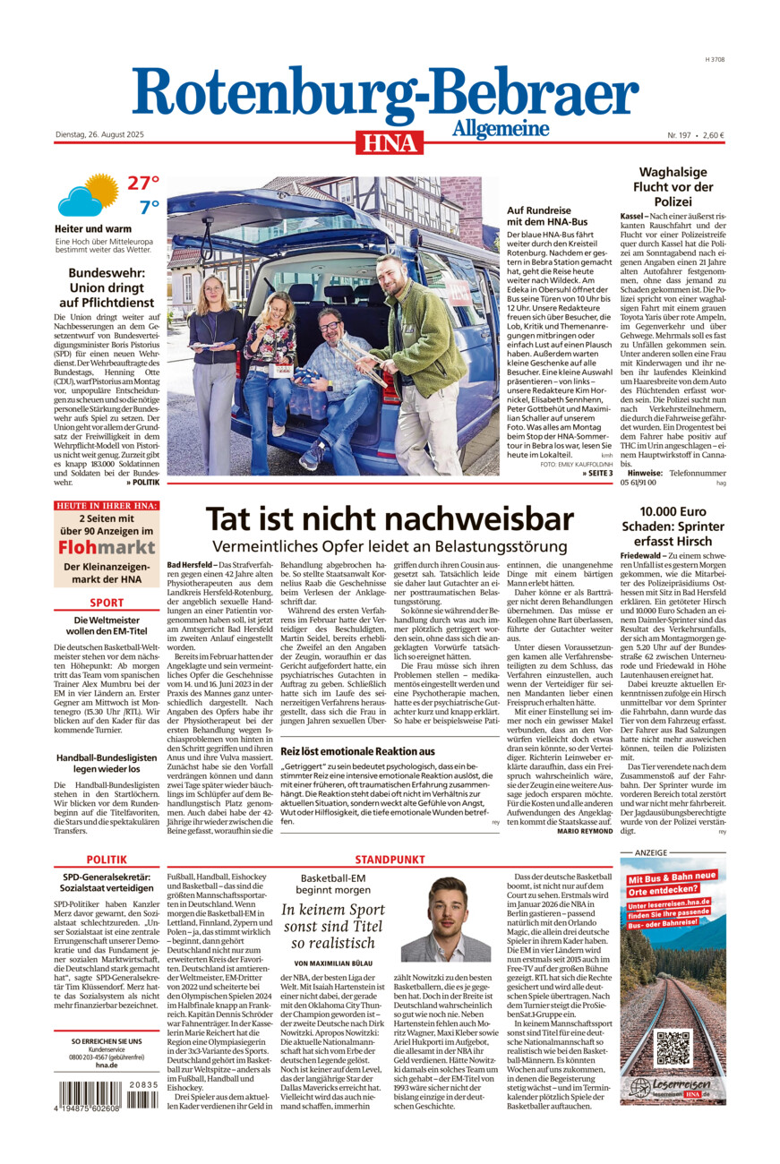 Rotenburg-Bebraer Allgemeine vom Dienstag, 26.08.2025