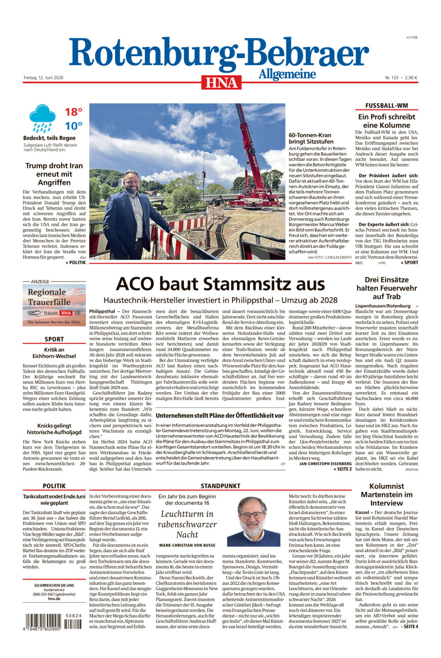 Rotenburg-Bebraer Allgemeine vom Freitag, 12.06.2026