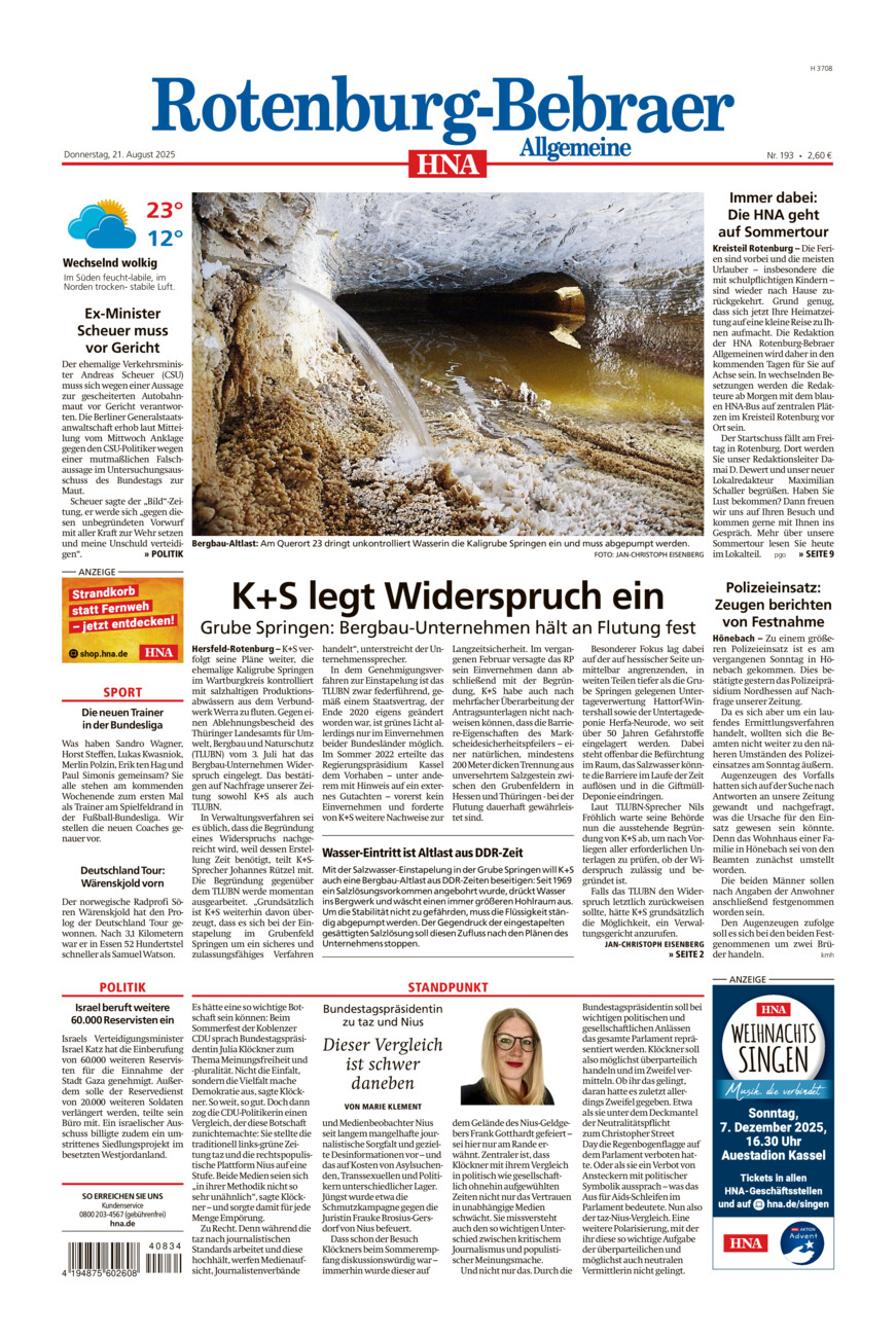Rotenburg-Bebraer Allgemeine vom Donnerstag, 21.08.2025