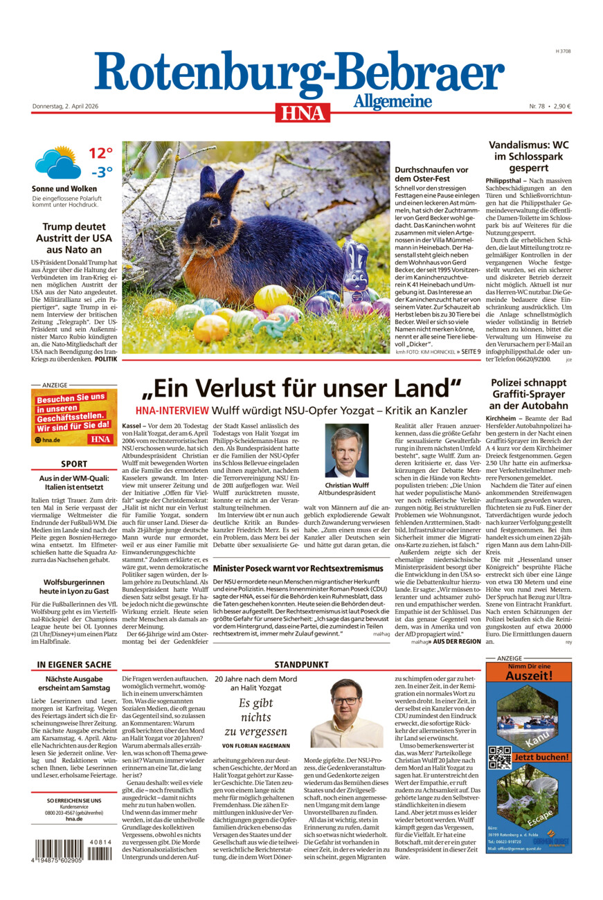 Rotenburg-Bebraer Allgemeine vom Donnerstag, 02.04.2026