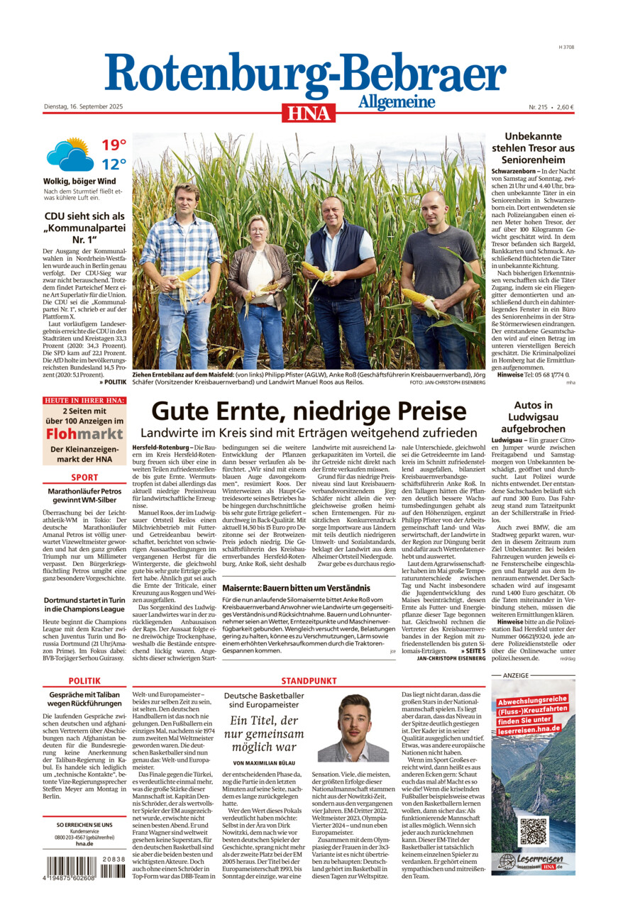 Rotenburg-Bebraer Allgemeine vom Dienstag, 16.09.2025