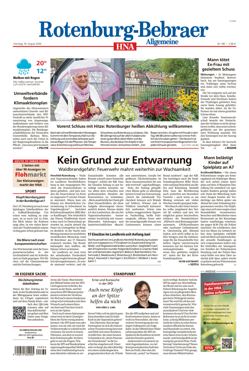 Rotenburg-Bebraer Allgemeine vom Dienstag, 18.08.2026