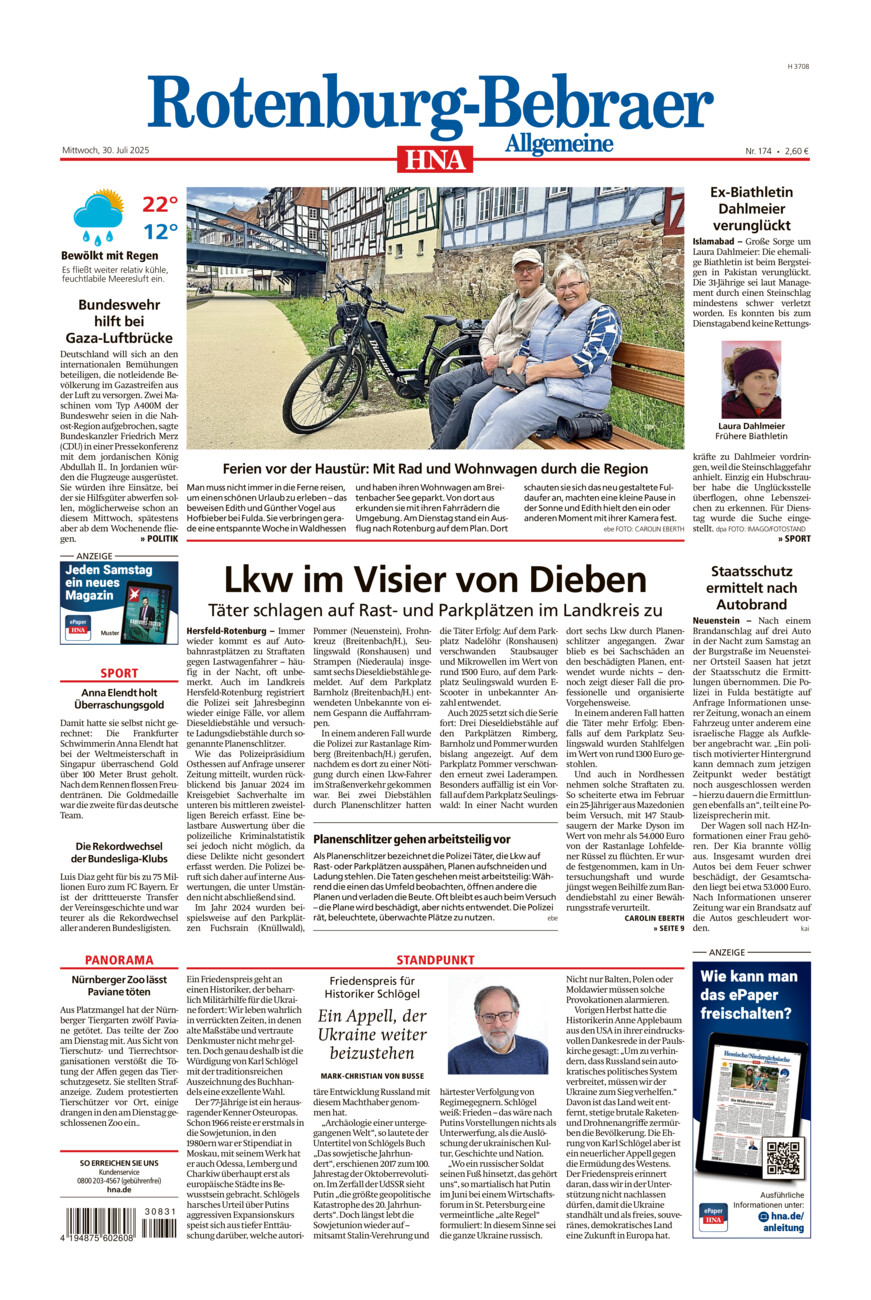 Rotenburg-Bebraer Allgemeine vom Mittwoch, 30.07.2025