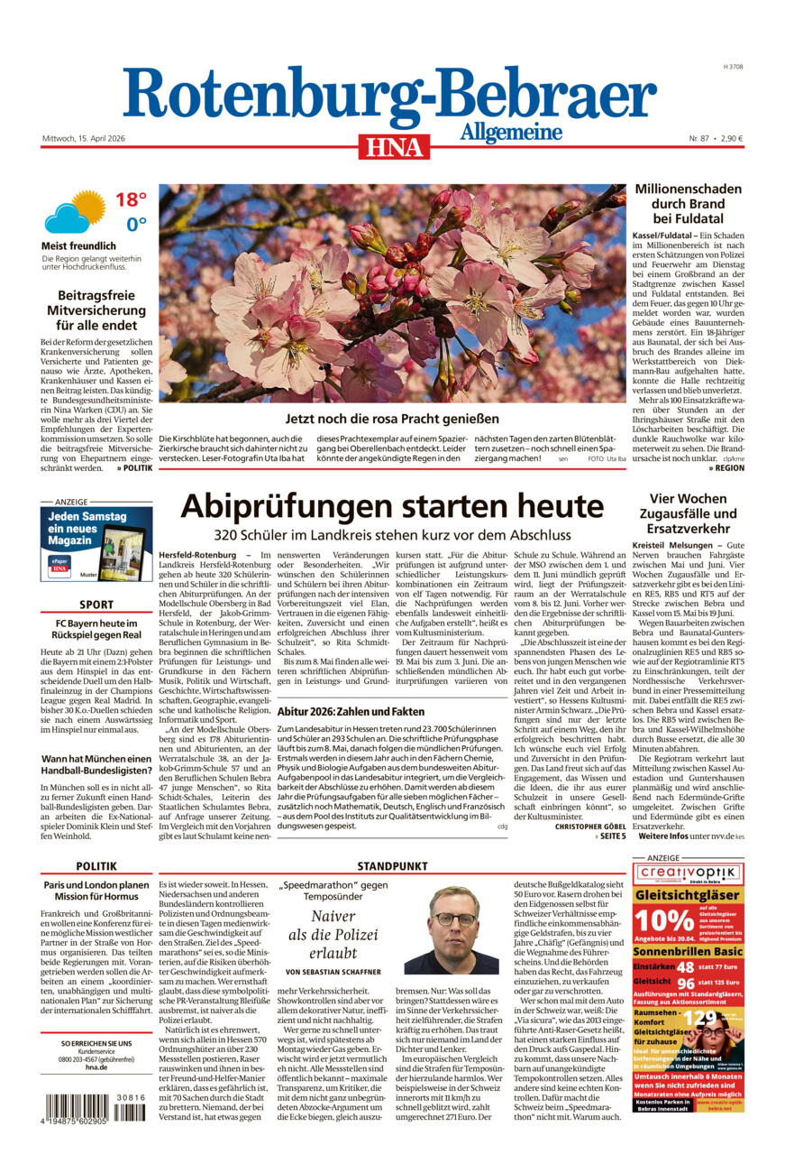 Rotenburg-Bebraer Allgemeine vom Mittwoch, 15.04.2026