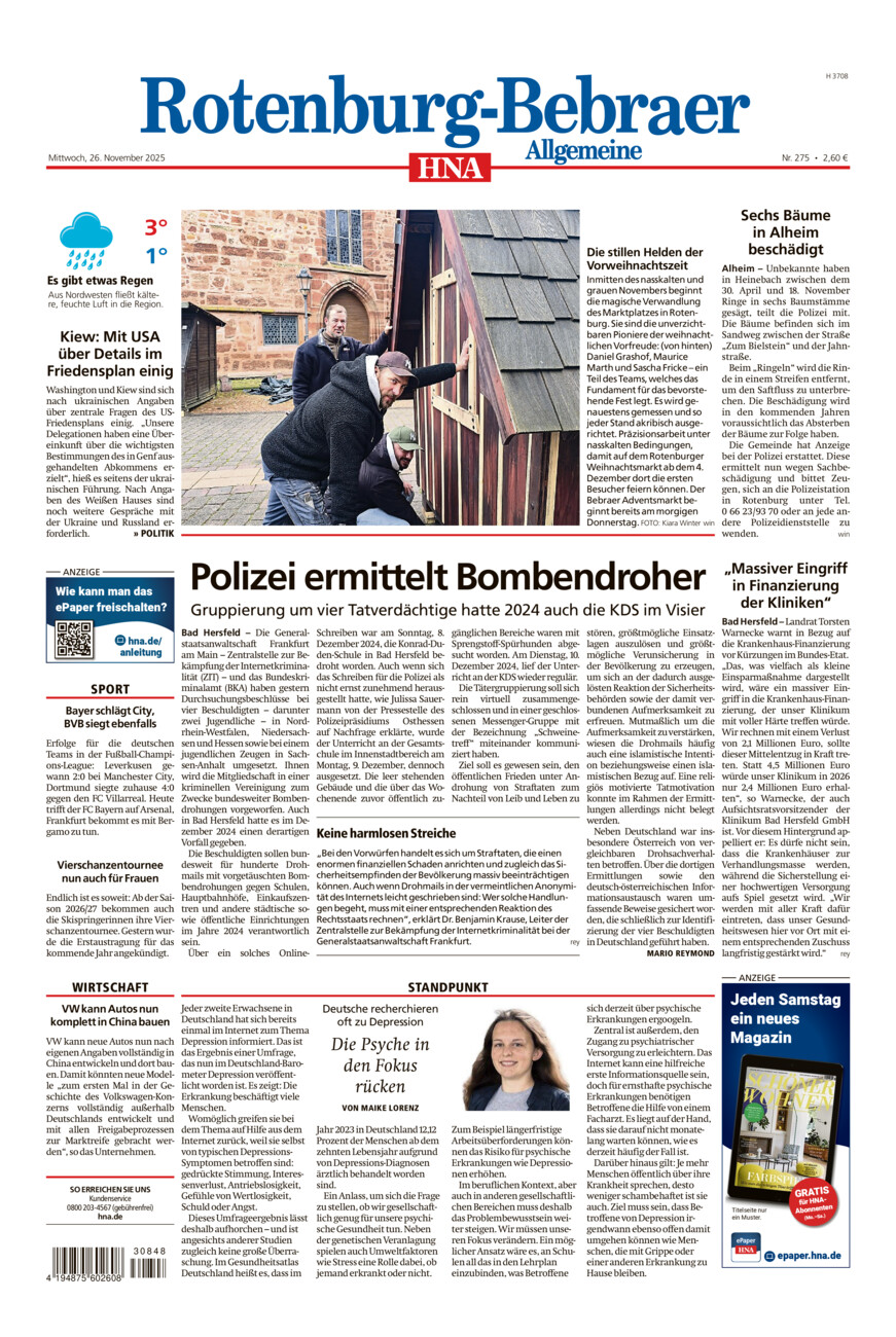 Rotenburg-Bebraer Allgemeine vom Mittwoch, 26.11.2025