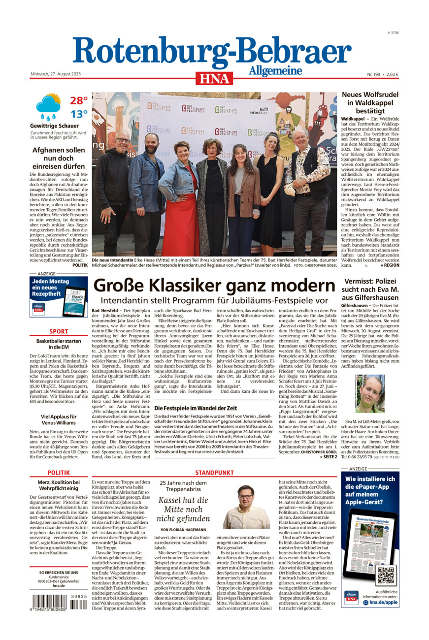 Rotenburg-Bebraer Allgemeine vom Mittwoch, 27.08.2025