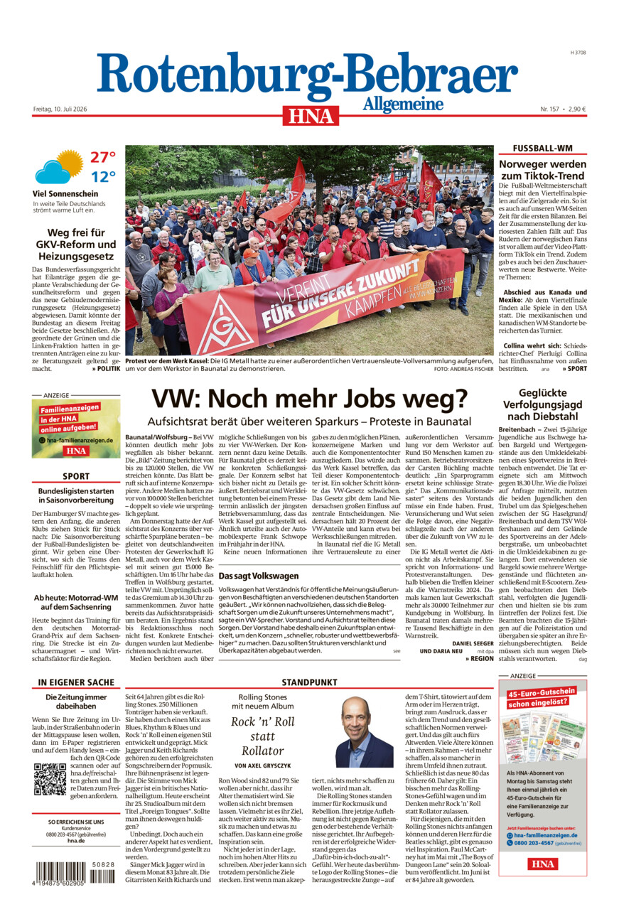 Rotenburg-Bebraer Allgemeine vom Freitag, 10.07.2026