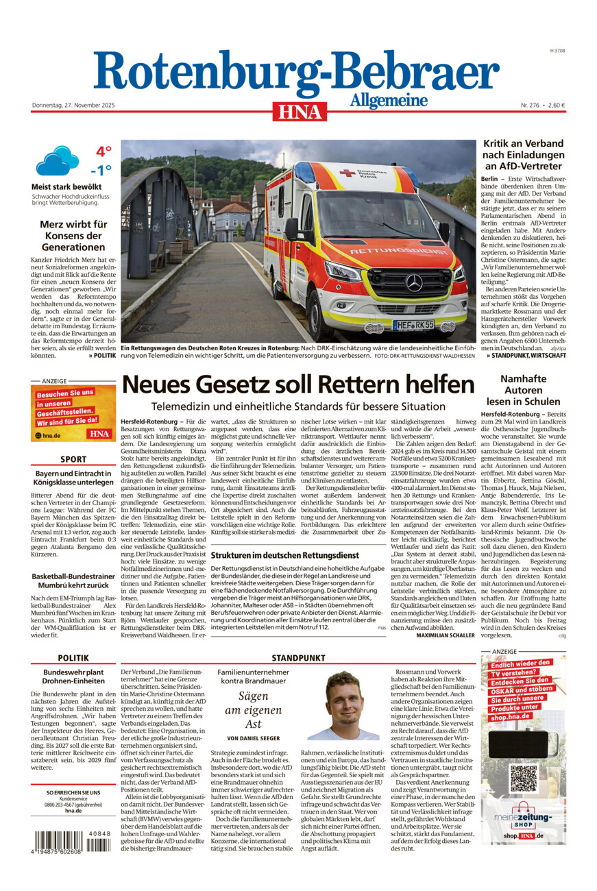 Rotenburg-Bebraer Allgemeine vom Donnerstag, 27.11.2025