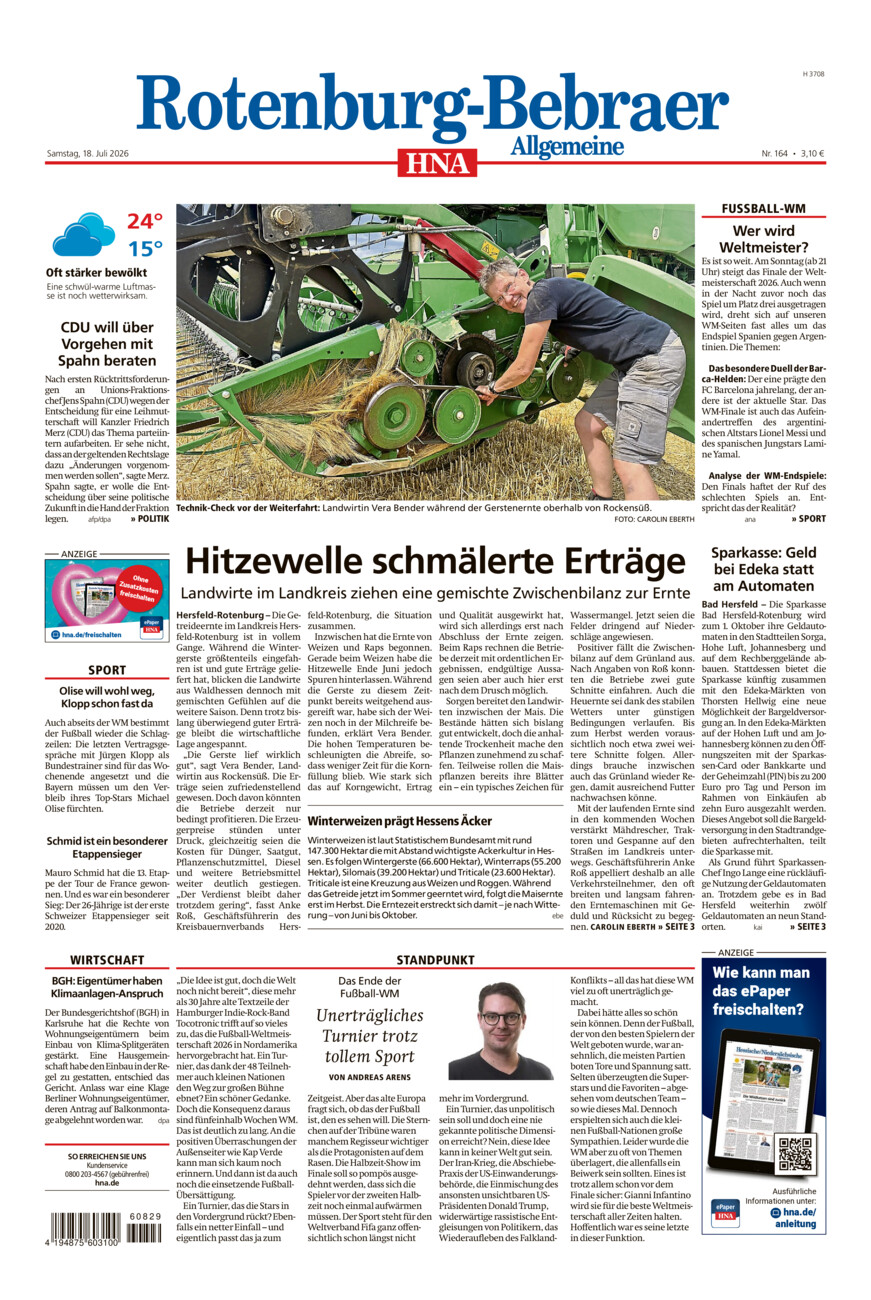 Rotenburg-Bebraer Allgemeine vom Samstag, 18.07.2026