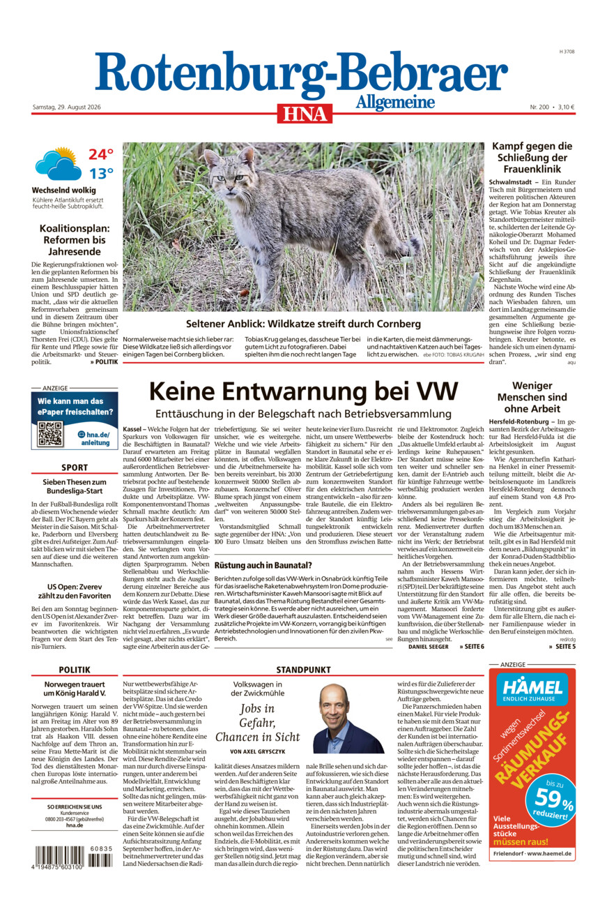 Rotenburg-Bebraer Allgemeine vom Samstag, 29.08.2026