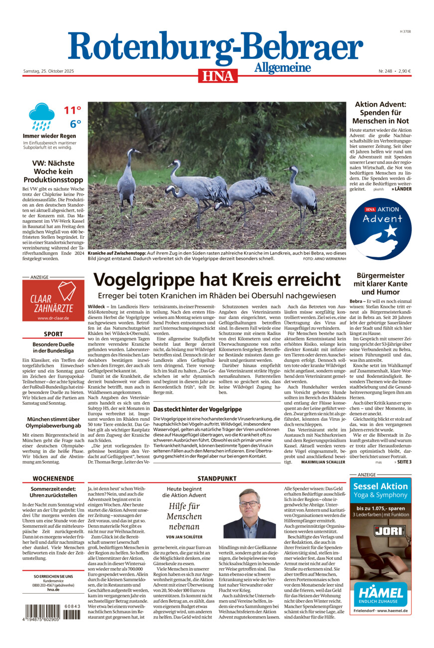 Rotenburg-Bebraer Allgemeine vom Samstag, 25.10.2025