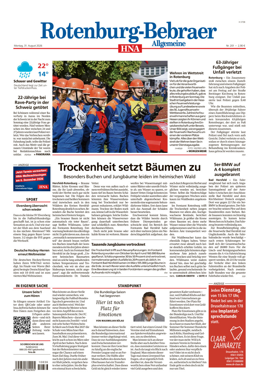 Rotenburg-Bebraer Allgemeine vom Montag, 31.08.2026
