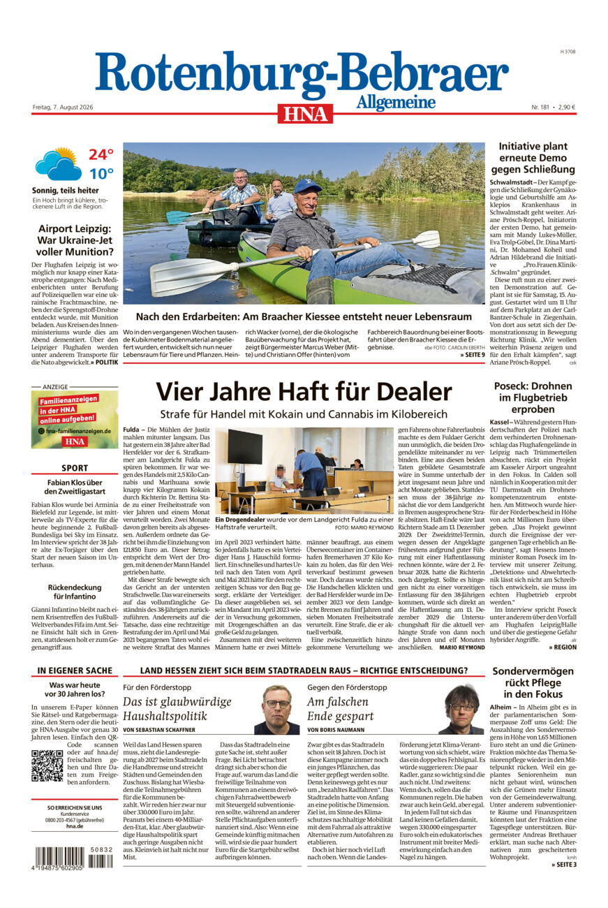 Rotenburg-Bebraer Allgemeine vom Freitag, 07.08.2026