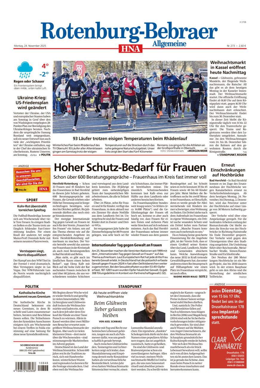 Rotenburg-Bebraer Allgemeine vom Montag, 24.11.2025