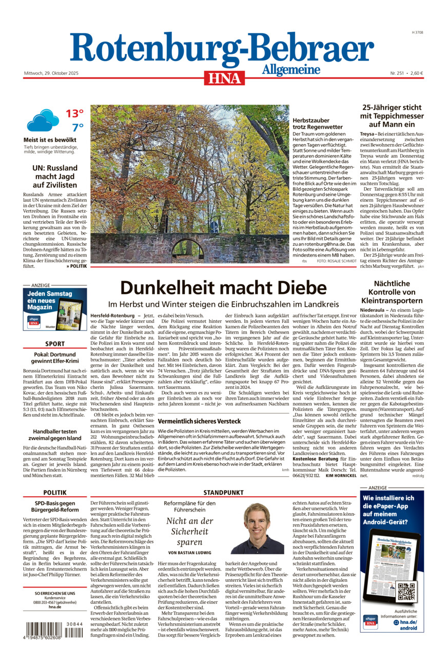 Rotenburg-Bebraer Allgemeine vom Mittwoch, 29.10.2025
