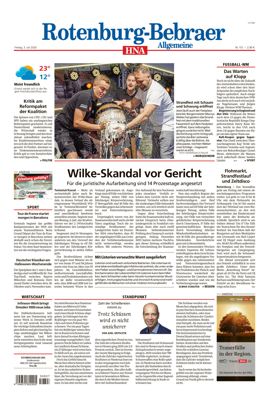 Rotenburg-Bebraer Allgemeine vom Freitag, 03.07.2026