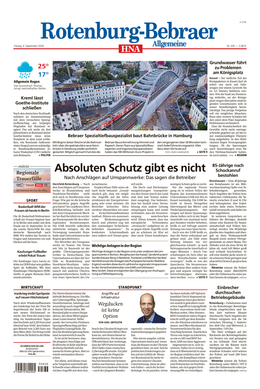 Rotenburg-Bebraer Allgemeine vom Freitag, 04.09.2026
