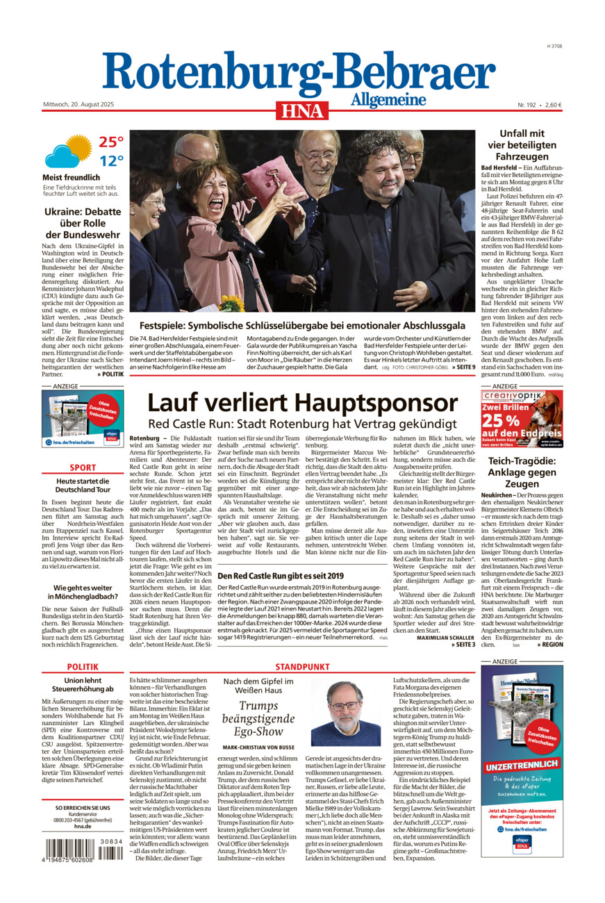Rotenburg-Bebraer Allgemeine vom Mittwoch, 20.08.2025